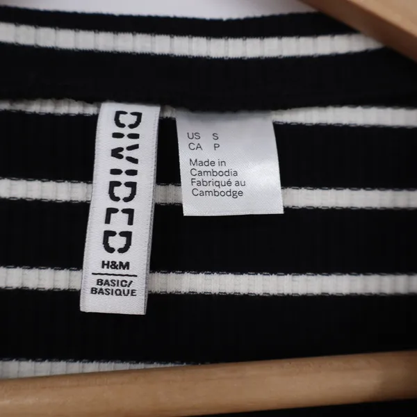 H&M T-Shirt Womens S Divided Basic Ribbed Black White Striped Excellent - Image 2