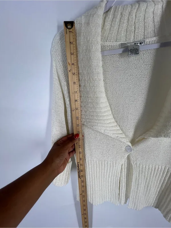 WD-NY Ivory Open‎ Knit Cotton Blend Shawl Collar Cardigan Size L - Image 6