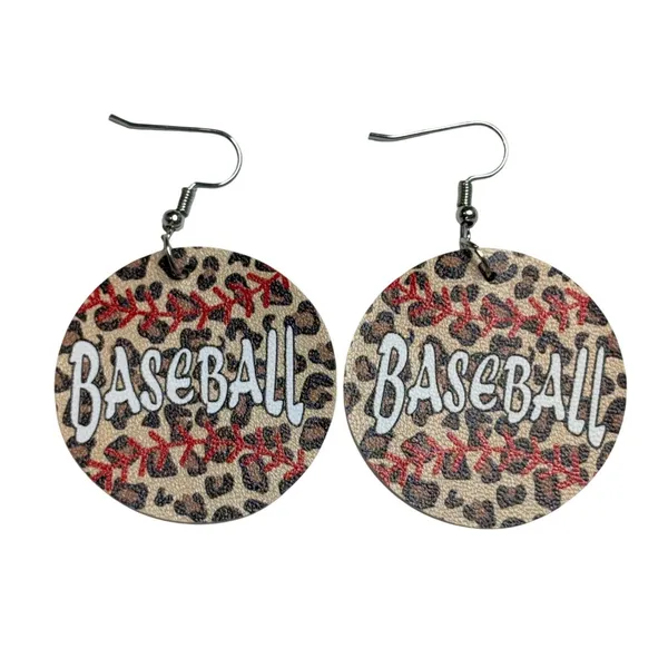 Baseball Drop Earrings Leopard Print Sporty Game Day Jewelry Faux Leather Dangle - Image 3