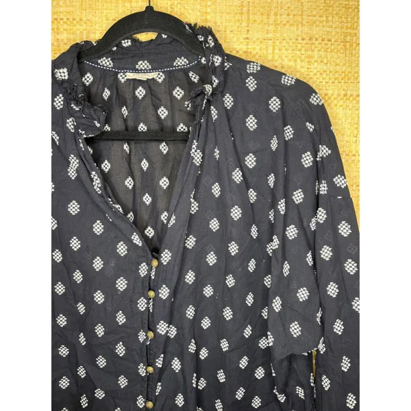 Pilcro and the Letterpress Navy White Diamond Print Ruffle Blouse Large - Image 4