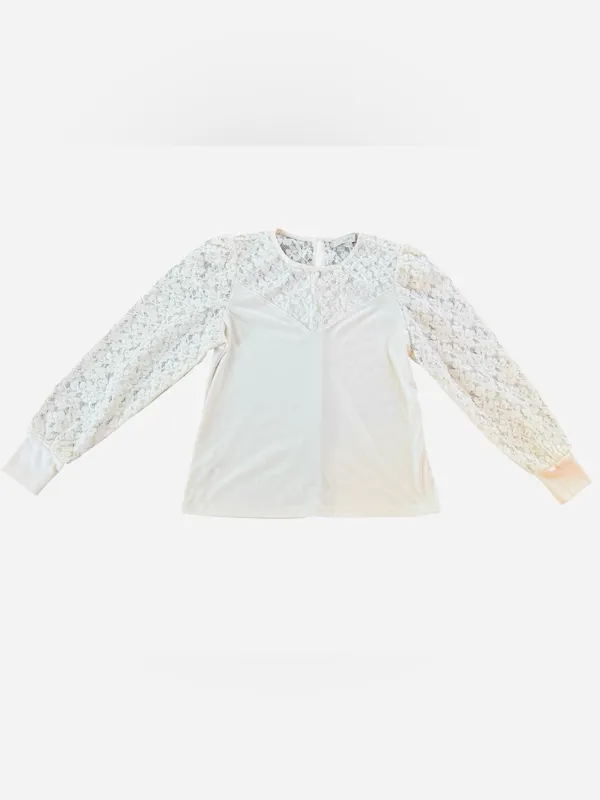 LOFT White Lace-Yoke Long Sleeve Top - Image 3