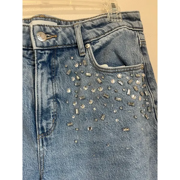 LOFT The Wide Leg Bedazzled Jeans High Rise Statement Denim‎ Size 29 - Image 5