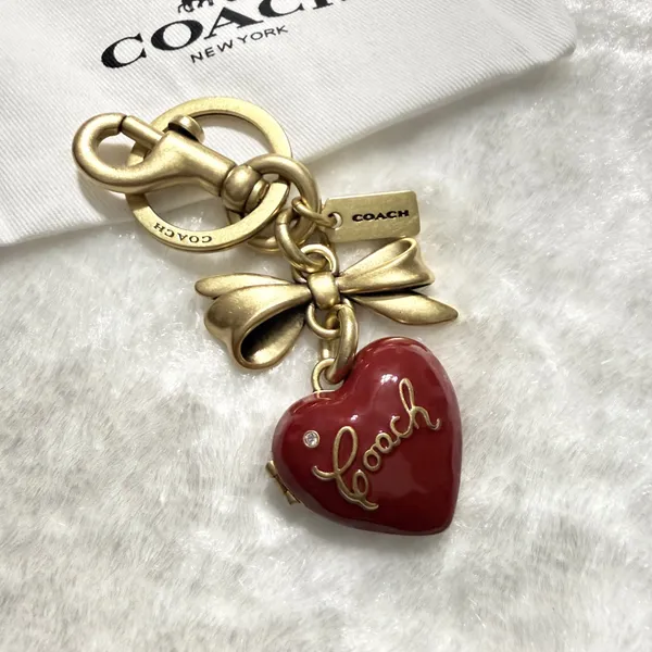 Coach Bow Heart Locket Bag Charm Keychain - Image 2
