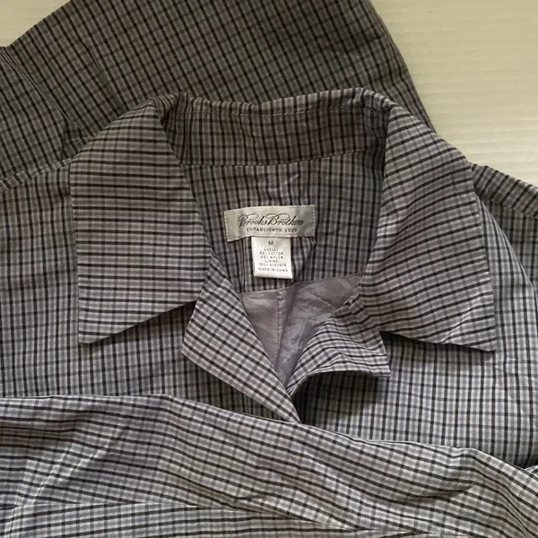 Vintage blue plaid long cotton blend trench coat, size medium - Image 5