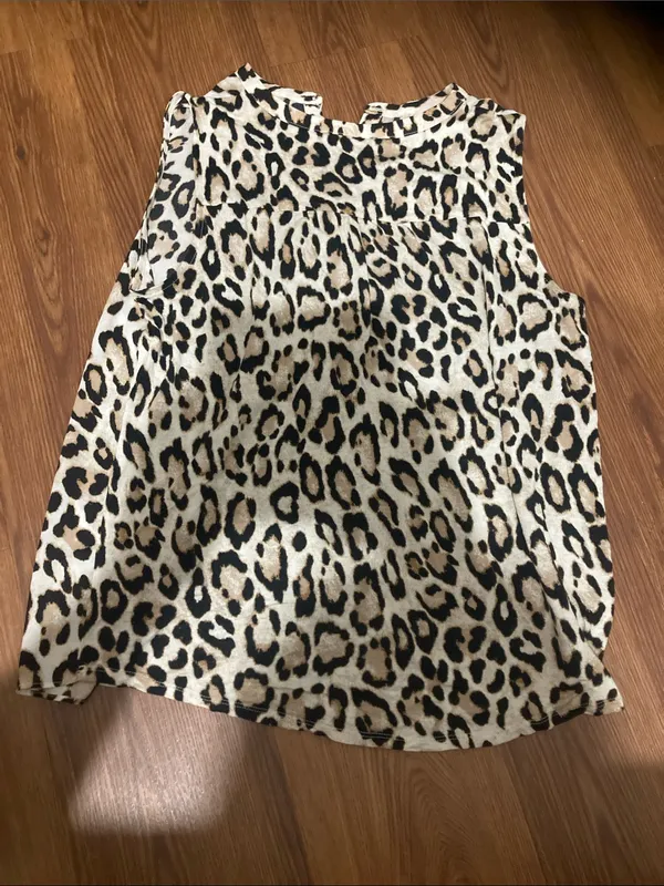 LOFT Leopard Print Sleeveless Ruffle-Front Shell - Cream & Black - Image 4