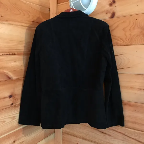 Black Seude Leather Button Up Blazer Style Jacket - Image 4