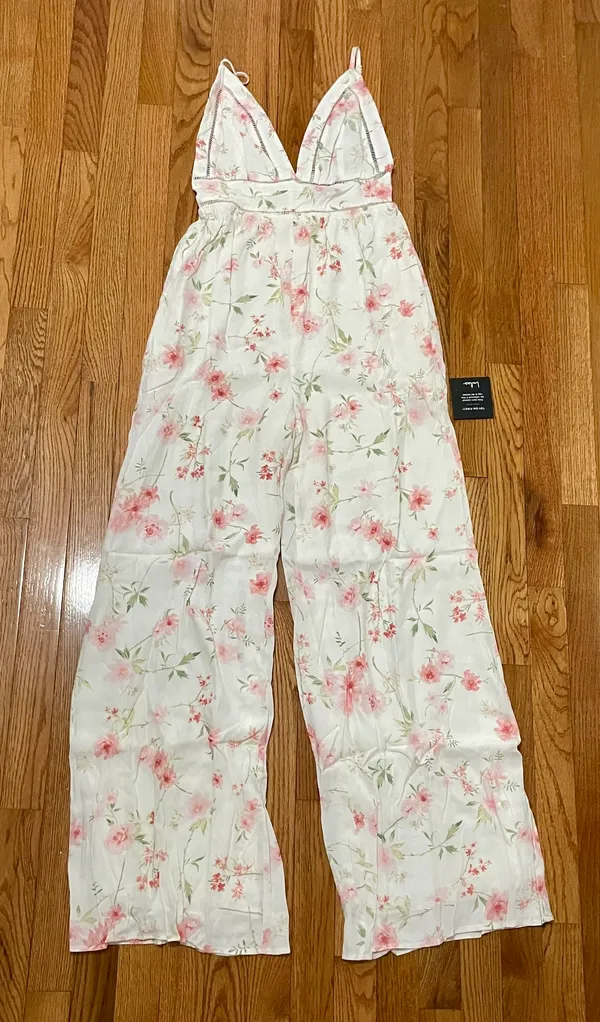 New With Tags Lulu’s Darling Blooms Ivory Floral Print Wide-Leg Jumpsuit XS - Image 6