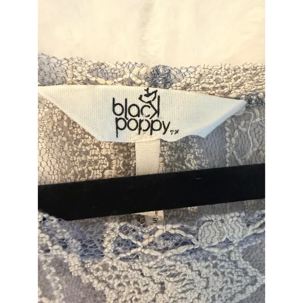 Black Poppy Womens Medium Blue Floral Lace Crop Top High‎ Low Boho Sheer Blouse - Image 2