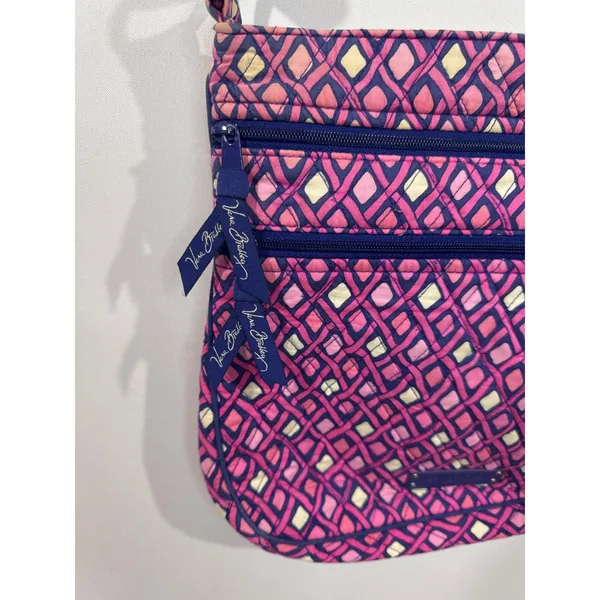 Vera Bradley Katalina Crossbody Bag Pink Blue Diamond Pattern‎ Quilted Boho Chic - Image 3