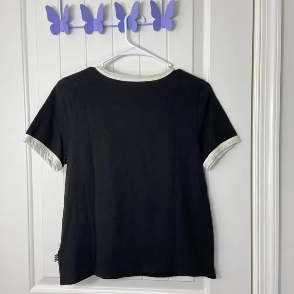 NWOT VANS women’s junior’s black‎ white floral cropped casual tshirt top large - Image 5