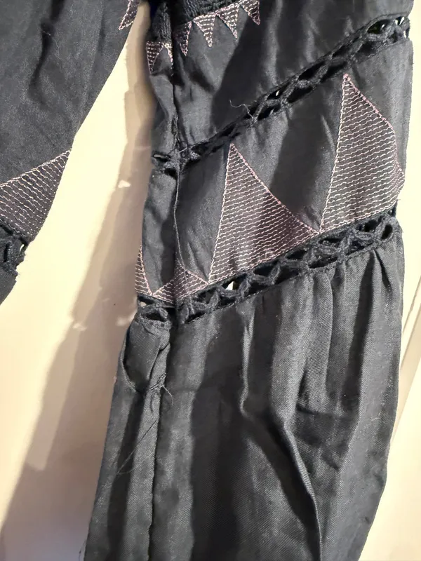 By Anthropologie Skye Embroidered Navy Blue Purple Tie Mini Dress Women's XS - Image 9