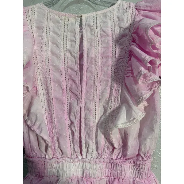 LoveShackFancy Natasha Heritage Mini Dress Pink Sz P (00)Fairy Whimsy Boho - Image 9