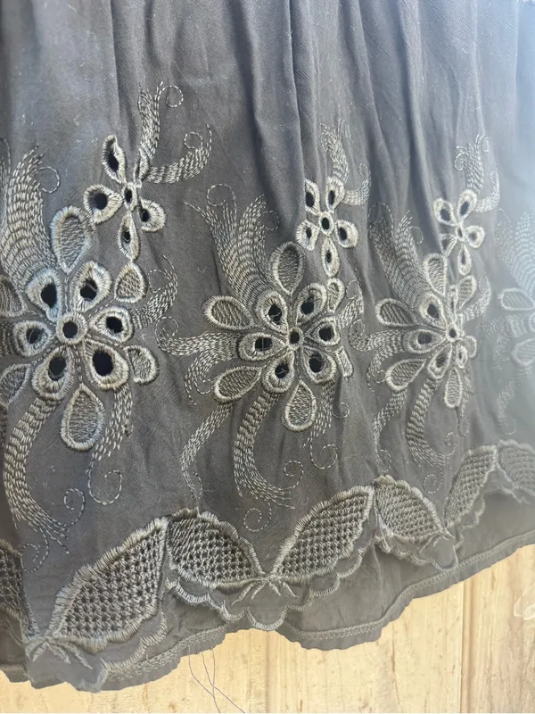 Boho Embroidered Black Women's Top with Lace Neckline - Image 4