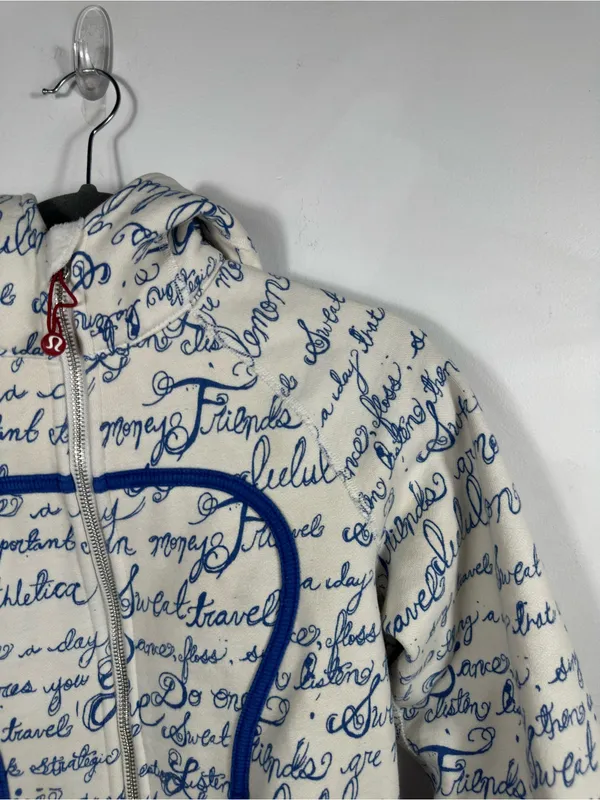 Lululemon Scuba Hoodie II 6 Manifesto Script White Blue Rare Vintage Y2K‎ - Image 5
