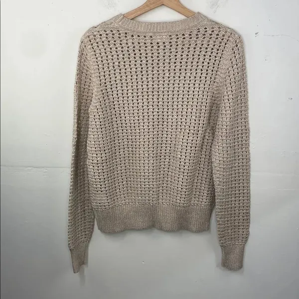 GAP Women's Light Tan open Knit Sweater with shimmery thread size small - Image 7