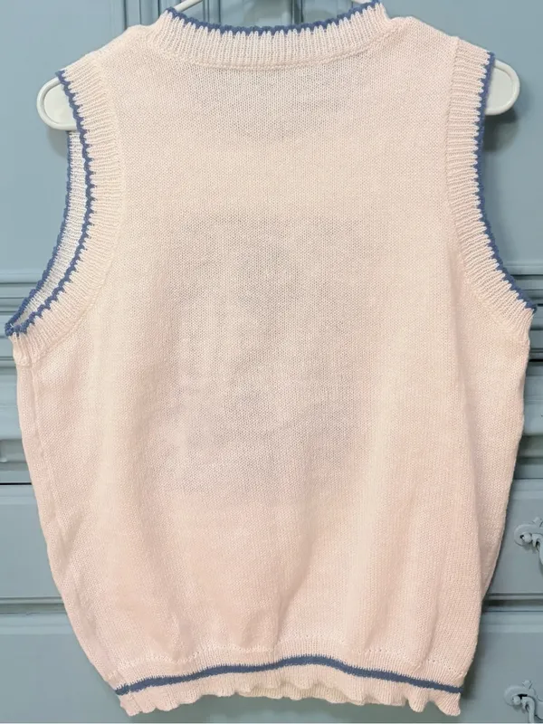 White & Blue Fish Knit Sleeveless Vest - Casual Summer Layer EUC - worn once - Image 8