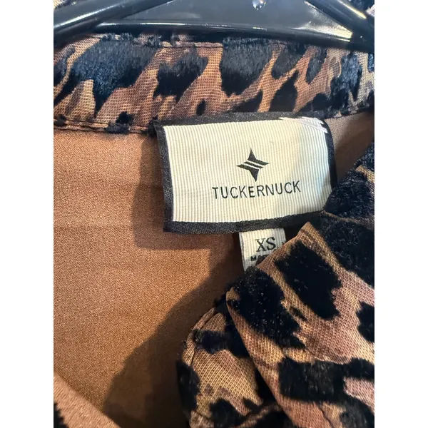 Tuckernuck Leopard Print Burnout Ruffle‎ Hem Shirt Dress XS Brown - Image 9