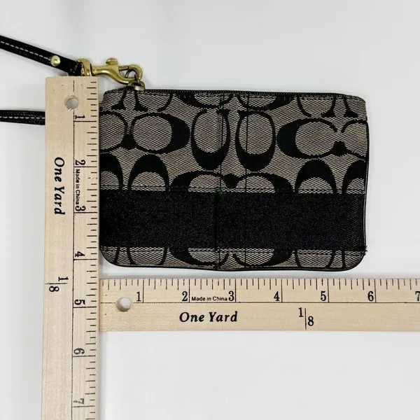 Coach 40028‎ Signature Logo Jacquard Corner Zip Wristlet Pouch Tan Black - Image 11