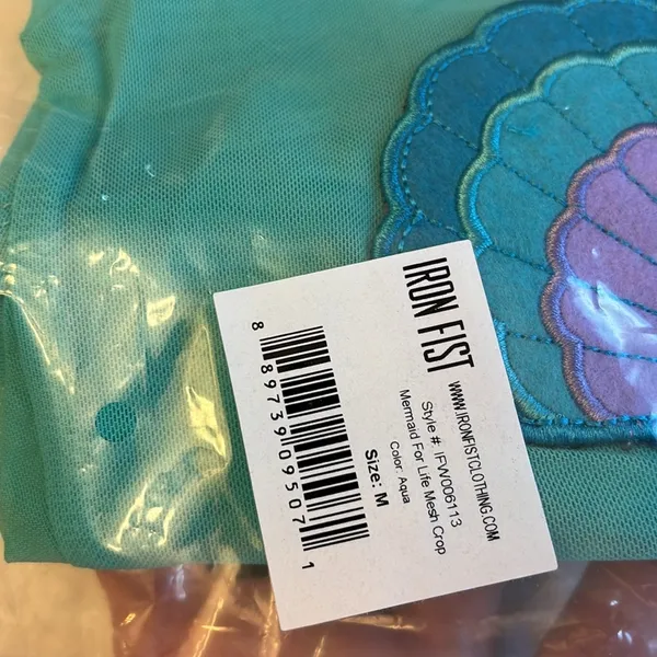 NEW! IRON FIST | MERMAID FOR LIFE | Mesh Crop Top Aqua Seashells Size MEDIUM - Image 7