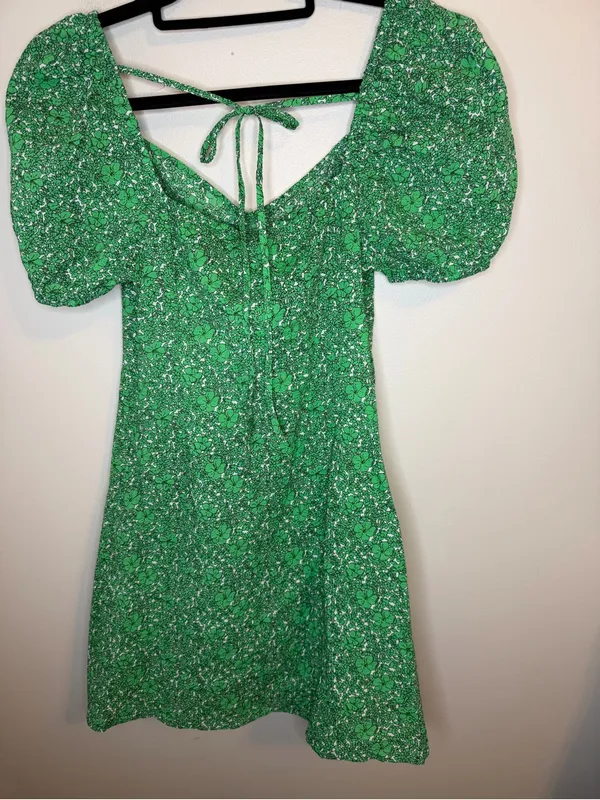 Urban Revivo Green Floral Puff Sleeve Cotton Mini Dress NWT M US 6 - Image 2
