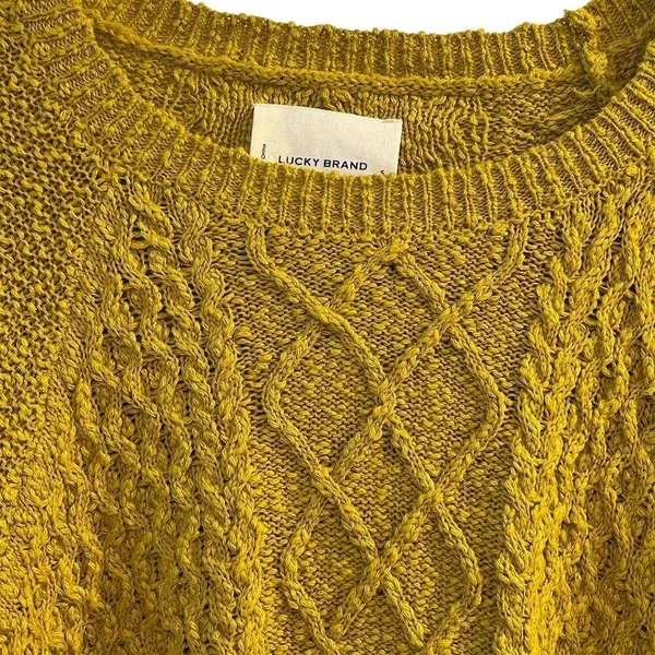 Lucky Brand Women's Cable Knit Crew Sweater Yellow Size S Casual Pullover‎ - Image 3
