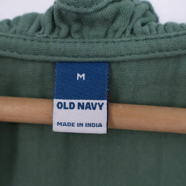 Old Navy Womens Sage Green Cotton Gauze Ruffle V-Neck Babydoll Dress Medium - Image 3