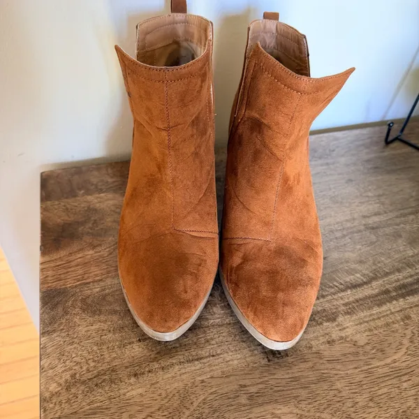 Qupid Boho Western Slouch Ankle Boots Cognac Faux Suede Festival Cowgirl Size 8.5 Boho - Image 8