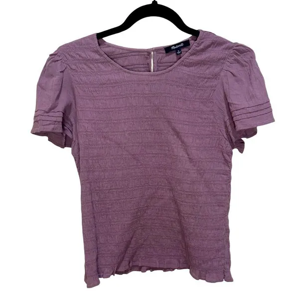 Madewell Lucie Flutter-Sleeve Smocked Bodice Top - Fig Size M - Image 2