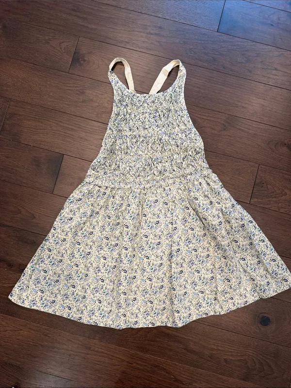 Free People Floral Smocked Open Back Mini Dress Blue Cream Small - C11-498 - Image 2