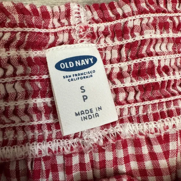Old Navy Cotton Blend Dress S Red Gingham Smocked Off Shoulder Tiered Midi Dress - Image 4