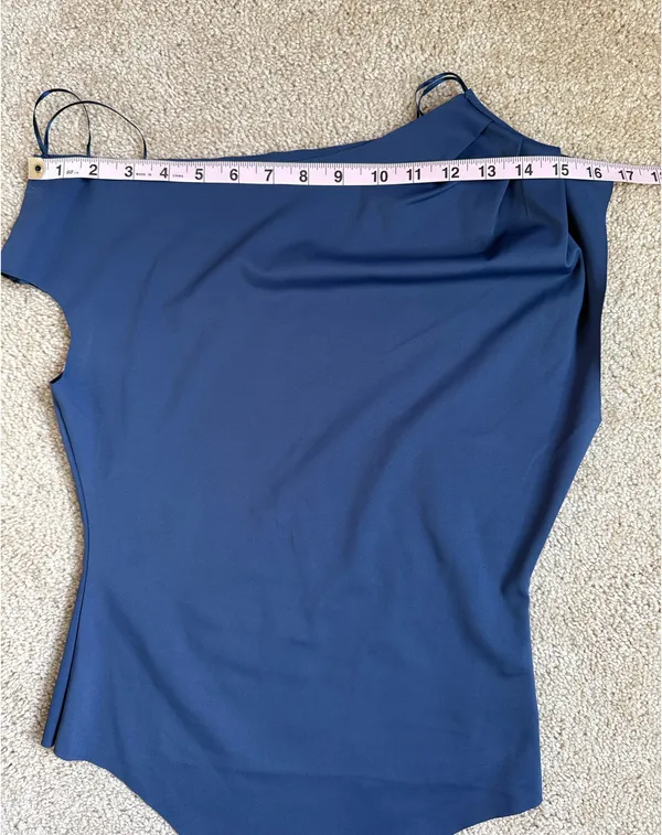 Iris Denim Blue Asymmetrical Bodysuit.  Size Medium - Image 4