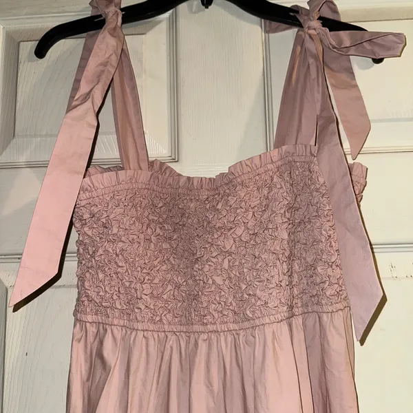 En Saison Smocked Tiered Midi Dress Tie Strap Casual Pink Size S‎ - Image 7