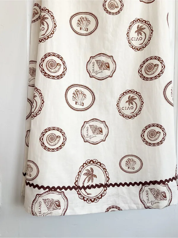 Kivari • Anthropologie Ciao Strapless Maxi Dress white linen print rickrack - Image 10