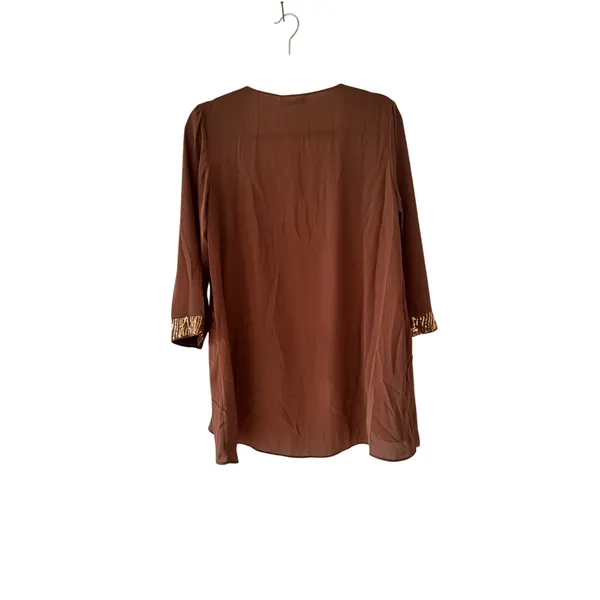 Grace Karin Brown‎ Open Front Waterfall Cardigan Sequin Cuff Brown Medium NEW - Image 8