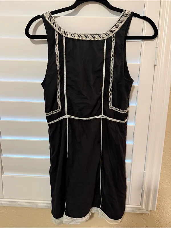 Free People Black Mini Dress with White Embroidered Trim - Image 4