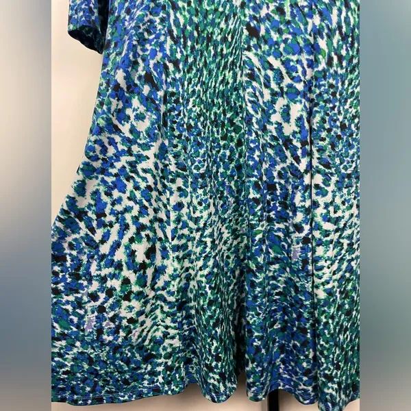 Maggy London Blue Green Animal Print 3/4 Sleeve Empire‎ Waist Fit & Flare Dress - Image 3