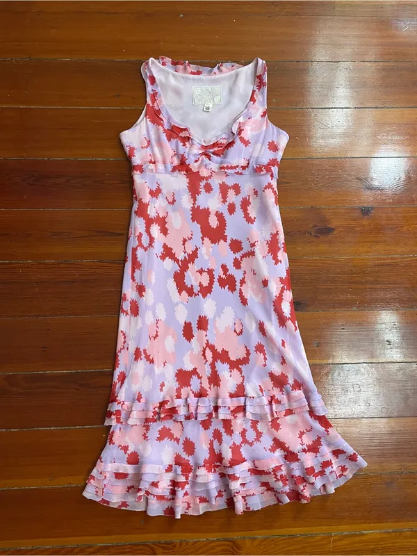 Anthropologie Deletta Silk Floral Y2K Whimsical Midi Dress Sz 8 💛🎀 - Image 7