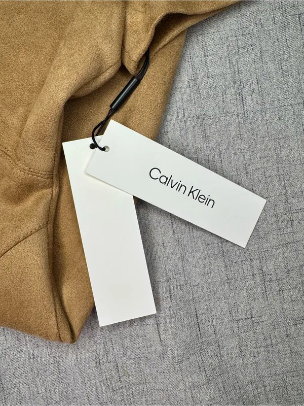 Calvin Klein Faux Suede Zip-Front Midi Dress Tan Camel Brown NWT Size 10 - Image 8