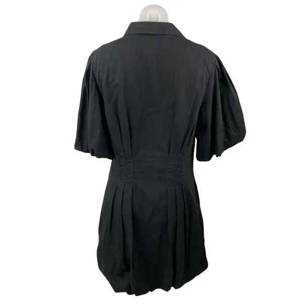 NEW Gap Womens Black Pleated Short Puff Sleeve Button Down Mini Shirt Dress Sz M - Image 2
