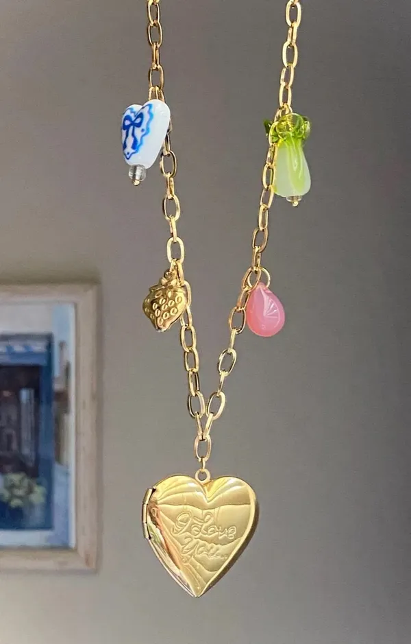 Handmade vintage cottage retro boho fairy coquette style quality material mix gold tone stainless steel necklace🩷 - Image 6