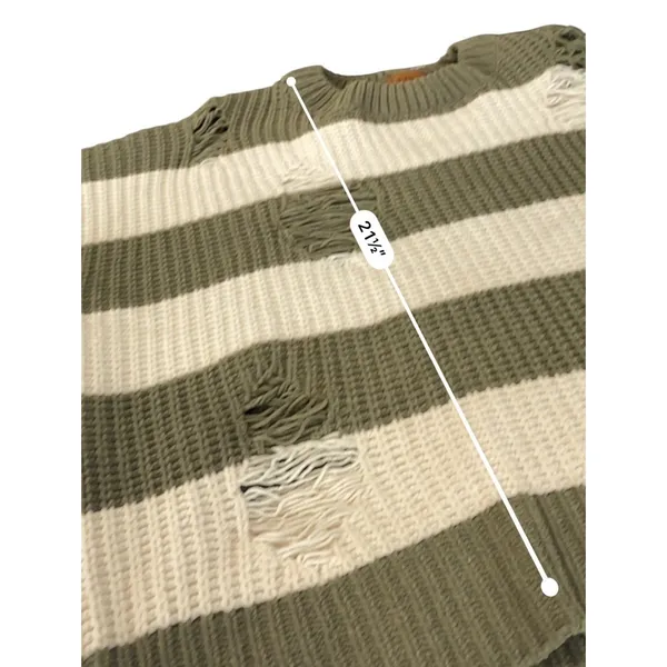 POL Distressed Olive & Cream Striped Knit Sweater - Size Small pullover - Image 7