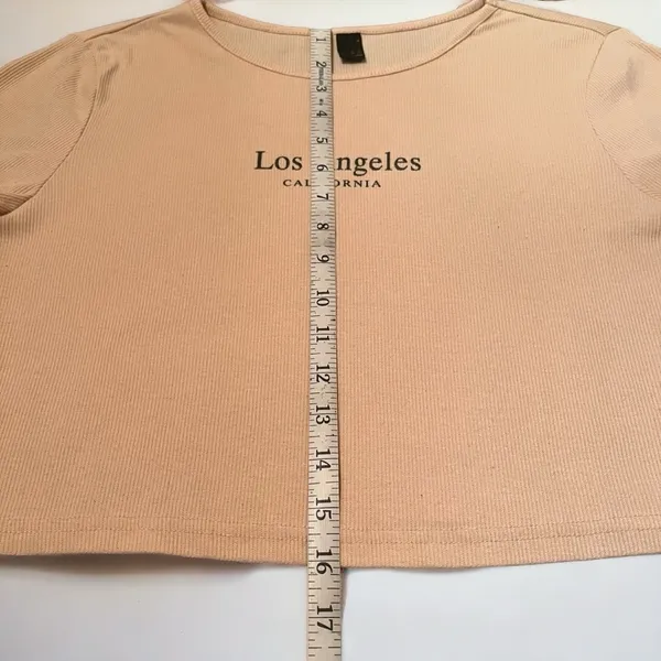 SHEIN Beige “Los Angeles California” Short Sleeve Ribbed Fitted Crop Top - Image 9