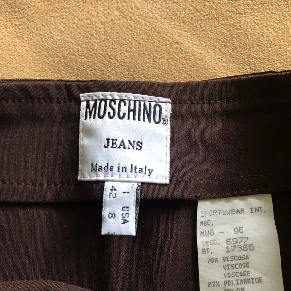 MOSCHINO | Brown Velvet Trim Pencil Skirt Sz 8 - Image 5