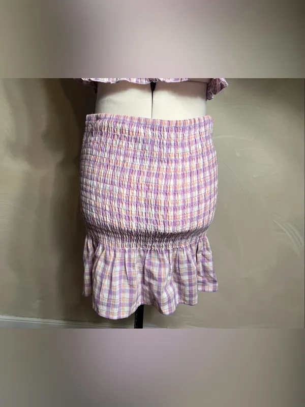 Timing Women’s Smocked Lilac Plaid/Gingham Babydoll Skirt & Top Matching Set|LRG - Image 6