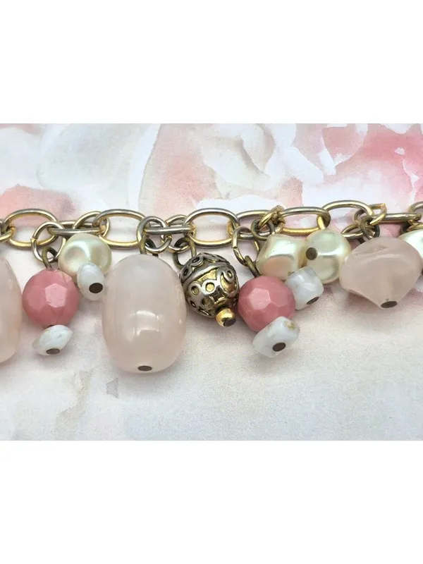 Premier Designs Dangle Charm Bead Bracelet Pink & White Accents Gold-Tone Chain - Image 8