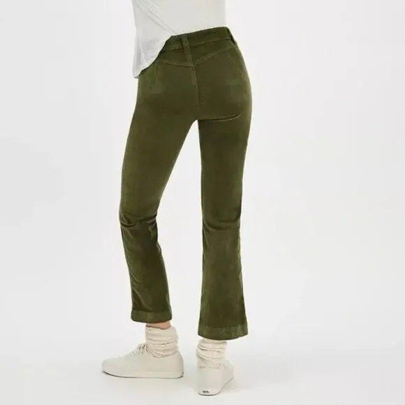 Free People High Time Velvet Kick Flare Pants Olive Army Green‎ size 8 - Image 3