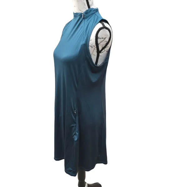 Tee Time Activewear Golf Tennis Dress‎ Teal Sleeveless Mock Neck Zipper Large - Image 4
