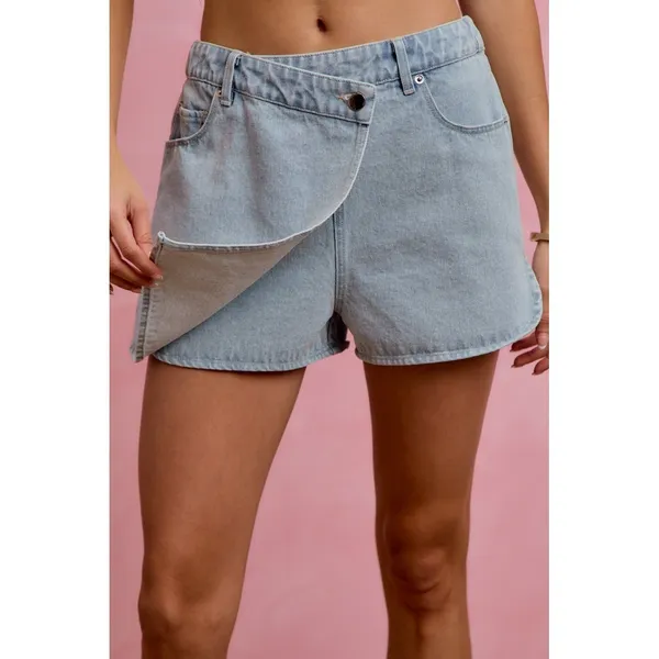 SO‎ ME Washed Denim Wrap Skorts - Large - Image 3