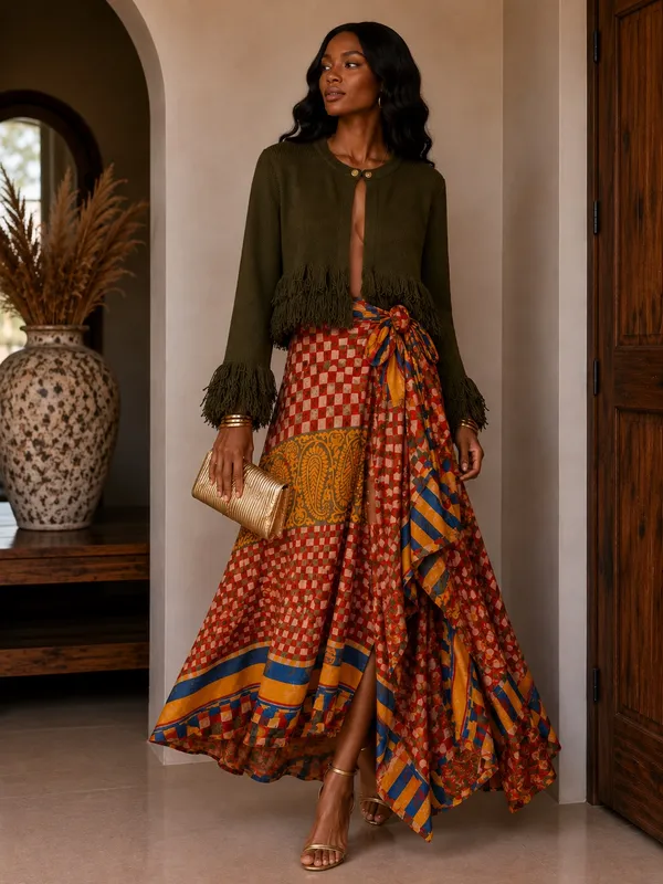 Indian Silk Reversible Wrap Skirt Yellow - Image 2