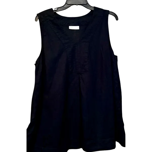 Croft & Barrow Womens XL Black Linen V-Neck Sleeveless Tank Top Pleated Bib - Image 3